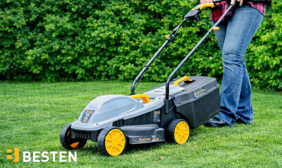 Baner reklamowy kosiarki elektrycznej BESTEN BE-2911 - moc, komfort, wydajność